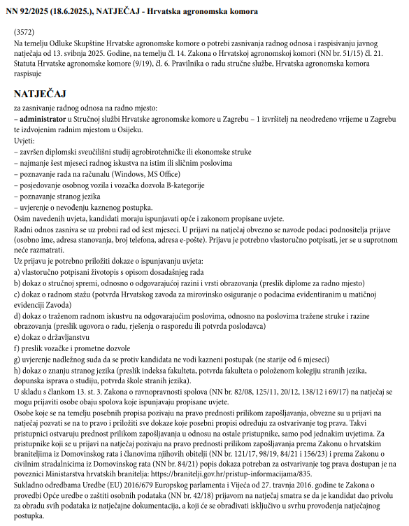 NATJEČAJ - Hrvatska agronomska komora